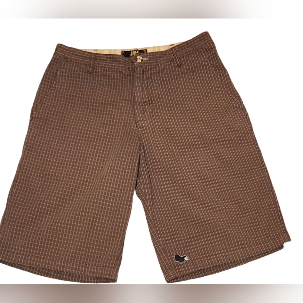 LOST Men's Brown Checkered Skate Chino Casual Shorts Size 32